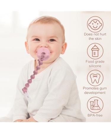 CLdy 2-in-1 Silicone Pacifier Chain & Bite Ring Toys - BPA-Free Baby Pacifier Holder Strap - 3-Pack (Orange Purple Pink) for Boys & Girls - Buy Online on GoSupps.com