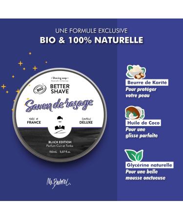 100% Natural & French Shaving Soap from Monsieur BARBIER | Black Edition TONKA | The Traditional Shaving Soap par excellence | Made with Shea Butter and Coconut | ORGANIC and VEGAN | 150mL - Buy Online on GoSupps.com