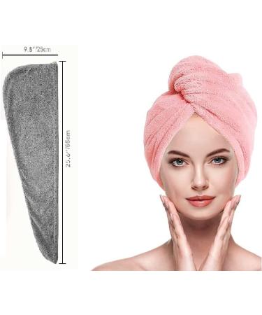 YQBFTC Turban Towel for Long Hair - 2 Pack Super Absorbent Microfiber Hair Towels in Pink & Gray | Quick-Dry Hair Accessories for All Hair Types - Buy Online on GoSupps.com
