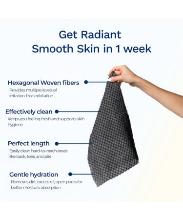 Sima Japanese Exfoliating Washcloth Towel - Dual-Sided Body Scrubber for Gentle Exfoliation - Hexagon Fibers for Smooth Skin - Extra Long Towel for Face & Body - 1 Pack - Buy Online on GoSupps.com