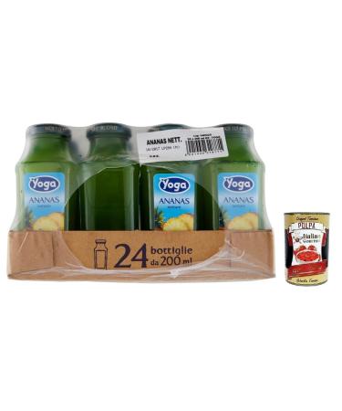 Italian Gourmet E.R. 24 x Yoga Succo Ananas Nettare pineapple juice refreshing fruit juice tropical taste 200 ml glass + 400 g Italian box of Polpa di Pomodoro