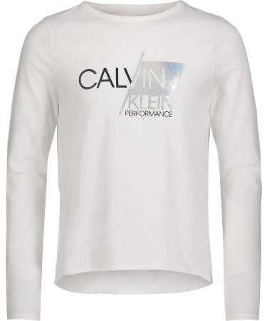 Calvin Klein Girls' Performance Long Sleeve Sport T-Shirt 8-10 White Slant