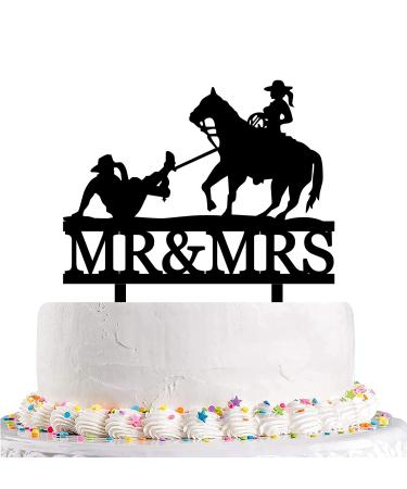 Funny Cowboy Wedding Cake Topper Cowboy Bride Traps Groom to Get Married Farmer Couple Cake Topper Rustic Horse Wedding Cake Topper Mr & Mrs Wedding Cake Topper
