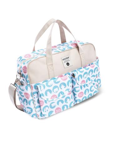 SONARIN Large Capacity Baby Nappy Changing Tote Bag Multi-Function Waterproof Baby Changing Bag Satchel Messenger Bag Travel Diaper Bag with Shoulder Strap & Changing Mat(Polar Bear)