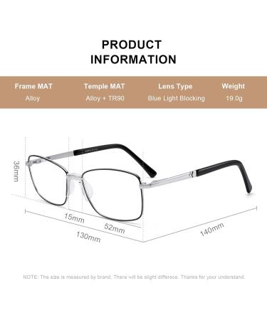 RB Pilot Blue Light Blocking Reading Glasses for Women - Metal Frame Spring Hinge Stylish Black & Silver Design - 1.0x Magnification - Buy Online on GoSupps.com