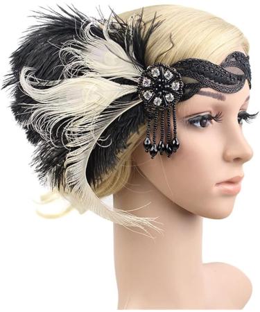 Art Deco 1920s Flapper Headband with Feather, Gatsby Costume Peacock Hair Accessory - Style 63 - Buy Online on GoSupps.com