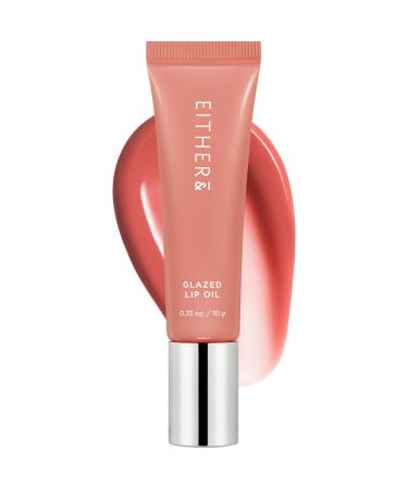 EITHER& Glazed Lip Oil Non-Sticky Tinted Lip Balm with Peptides for Hydration & Glossy Finish High-Gloss Moisturizing Lip Care for Dry Lips 03 Mellow (10g) 03-Mellow