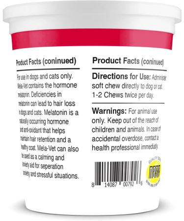 Mela-Vet Melatonin Calming Soft Chews for Dogs - Vet-Formulated Anxiety Relief & Skin Health - 120 Tasty Chews - Buy Online on GoSupps.com