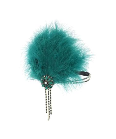 IYOU 1920s Feather Gatsby Headpiece Green Crystal Flapper Headband Tassel Vintage Party Festival Hair Accessories for Women