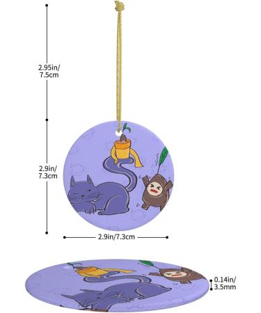 YYHHAOFA Sunflower Seeds and Cats Pattern Christmas Ceramic Round Pendant Decoration - Festive Hanging Ornament for Stores and Homes -2.9 in - Buy Online on GoSupps.com