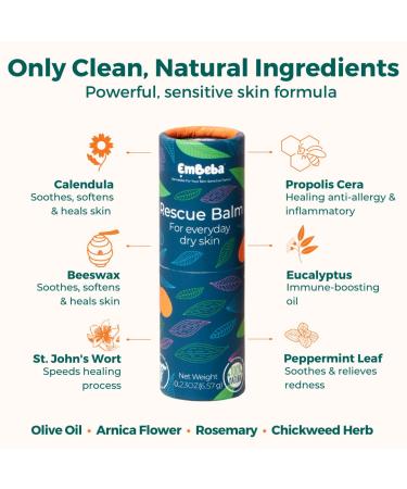 EmBeba Rescue Balm 0.23 oz - Natural Roll On Lip Balm & Hand Moisturizer for Dry Skin - Compact & Travel Friendly - 1 Pack - Buy Online on GoSupps.com