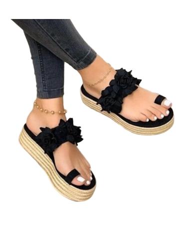 Summer Platform Bunion Splints Sandal Big Toe Hallux Valgus Flip Flops Women Stylish Beach Slippers for Bunion Corrector 8.5 Black