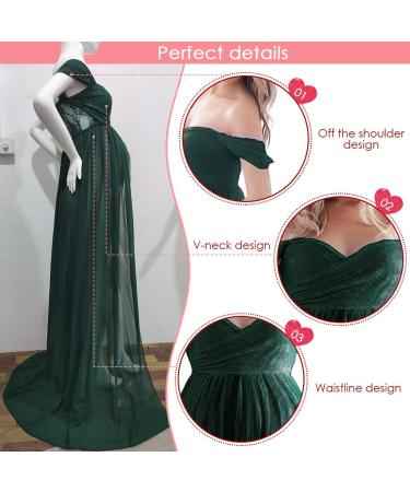 FEOYA Green Maxi Maternity Dress with Lace for Pregnant Women - Perfect for Photography, Strapless Gown with Split Front - Full-Length Chiffon Elegance - Buy Online on GoSupps.com