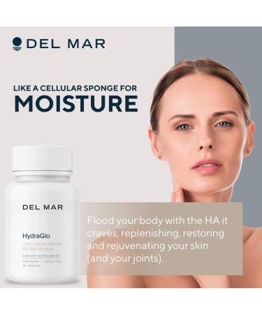 Del Mar Labs HydraGlo Hyaluronic Acid Supplement - Anti-Aging & Joint Health - 60 Capsules - Buy Online on GoSupps.com