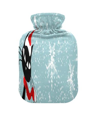 Santa Cat hot water bottle with soft fleece cover 2 litre hot water bag for hot and cold compresses