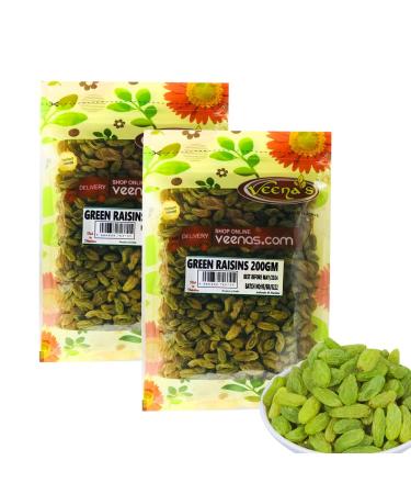 Veenas | Green Raisins| 200G | Indian Origin | Dried Grapes | Seedless Raisins (Pack of 2)