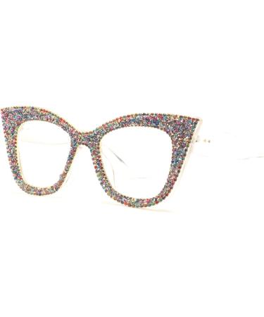 Buy Mincl Cat Eye Reading Glasses - Bling Rhinestones & Black Diamond Frame Anti Blue Light 2.0x Magnification - International Shipping Available - Buy Online on GoSupps.com