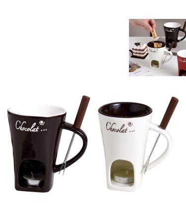 Chocolate Fondue Cup with Fork Tea Candle Fondue Set 130ml Ceramic Melting Chocolate Cup Cheese Butter Melting Cup