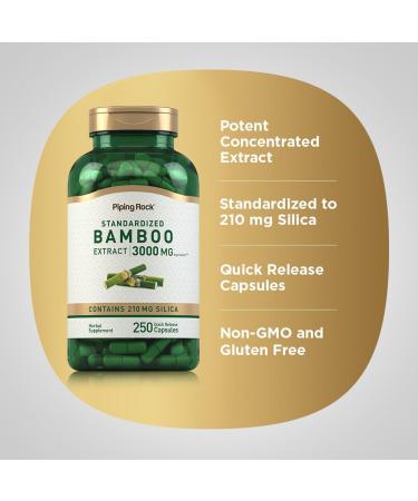 Piping Rock Bamboo Extract Capsules 3000mg - Herbal Silica Supplement (250 Count) - Non-GMO Gluten Free - Buy Online on GoSupps.com