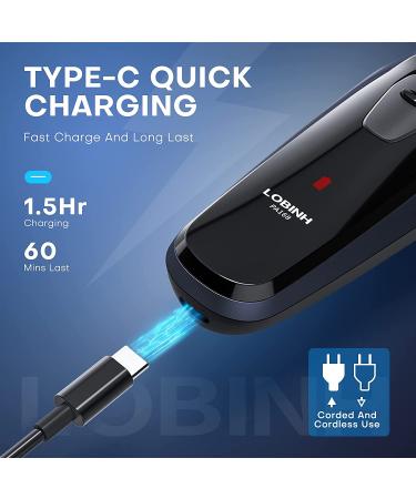 LOBINH Electric Razor for Men - Rechargeable Rotary Shaver with Washable Head, USB Type-C Charging - 4D Floating Head Technology - Navy Blue - Buy Online on GoSupps.com