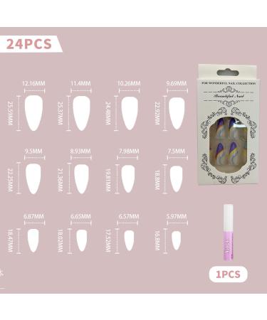Luvadeyo 24 PCs Almond Press-On Nails | Rainbow Acrylic Fake Nails with Glue for Women & Girls - Buy Online on GoSupps.com