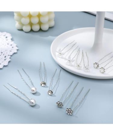 AUXSOUL Bridal Hair Pins - Crystal Pearl U-Shaped Diamond Clips for Wedding - 30Pcs (6 Styles) - Buy Online on GoSupps.com