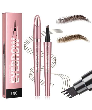 CYZJPRVN 3D Magic Eyebrow Pencil Waterproof, Micro Eyebrow Pencil with 4 Forked Tips, Eyebrow Tattoo Pen Long Lasting Magic Eyebrow Pencil Dark/Light Brown