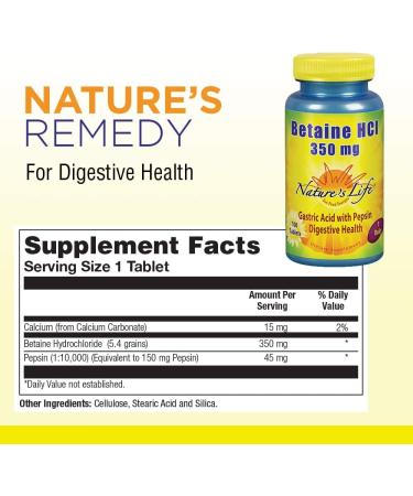 Nature's Life Betaine HCL 350mg - 100 Tablets for Digestive Support - Buy Online on GoSupps.com