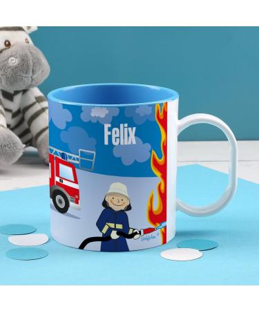 Striefchen Break-Proof Children's Cup - Personalized Blue Fire Brigade Design | Durable Plastic | International Shipping - Buy Online on GoSupps.com
