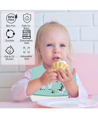 Baogaier Silicone Baby Bibs - 3 Pack Waterproof Easy Clean Feeding Bibs for Toddlers & Kids - Animal Designs in Blue/Grey/Yellow - Buy Online on GoSupps.com