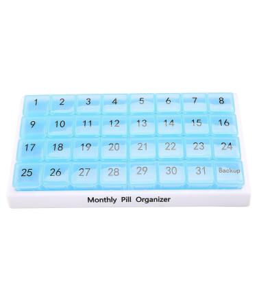 Monthly Pill Organizer 31 Compartments 1 Per Day 4 Week Full Month 31 Day Pill Organizer Blue