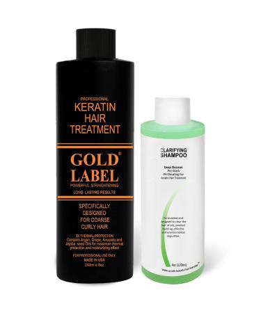 Gold Label Professional Keratin Blowout Treatment 240 Milliliter with Clarifying Shampoo Specifically Designed for Coarse Curly Black  African  Dominican and Brazilian Hair types Super Enhanced Formula