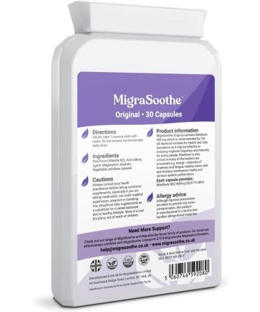 Premium 400mg Vitamin B2 Riboflavin Capsules - Migrasoothe for Migraine Support & Energy - UK Made Vegan Formula (30 Capsules) - Buy Online on GoSupps.com
