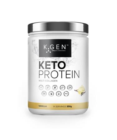 K-GEN Keto Collagen Protein Powder Natural Vanilla Multi Collagen Blend with Coconut MCT Oil Vitamin C + B6 Stevia | UK Made for Diet Fat Loss | Low Carb Zero Gluten & Sugar Vanilla 350g 350 Count (Pack of 1)