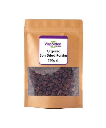 Organic Sun Dried Raisins 250g by Virgolden Organic - Source of Fibre Suitable for Vegetarians Baking Desserts Vegan Cakes Cookies Tart Breakfast Granola