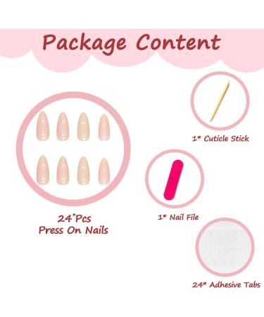 24Pcs Almond French Press on Yellow Glossy Acrylic Fake Nails - Full Cover Stick on False Nails with Waves Designs for Women and Girls - Buy Online on GoSupps.com