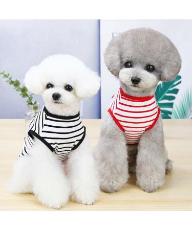 Voarge Dog Striped T-Shirt - Soft Cotton Summer Shirts for Small & Medium Pets | Chihuahua Tank Top in Black (Medium) - Buy Online on GoSupps.com