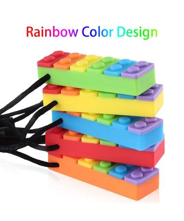 5-Pack Rainbow Brick Silicone Bite Rings - Sensory Chewing Necklace for Autism ADHD & Teething Relief - Buy Online on GoSupps.com