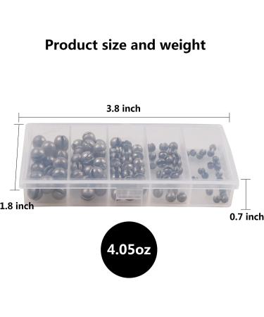 LUSHAZER Fishing Weights Sinkers Kit  100pcs Round Split Shot Sinker  Fishing Weights Egg Sinkers 5 Sizes  7/1000 oz  17/1000 oz  7/200 oz  1/20 oz  7/100 oz  Plastic Box Pack 3.8 x 1.9 x 0.7 inch Single Open - Buy Online on GoSupps.com