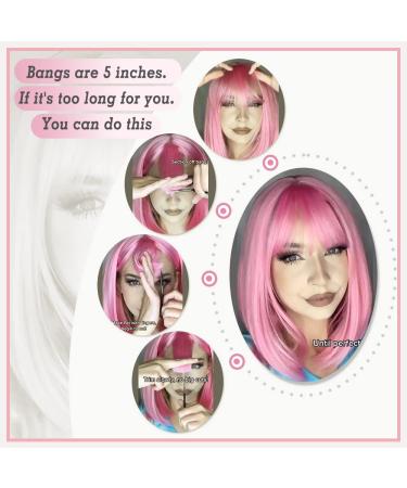AISI BEAUTY 12 Inch Pink Bob Wig with Bangs - Short Straight Synthetic Cosplay Party Wig for Women - Buy Online on GoSupps.com