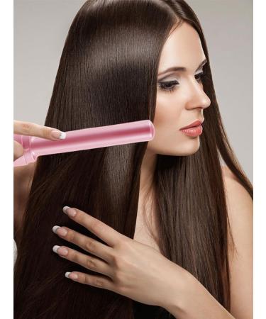 Hair Straightener Comb - Portable 4000mAh Electric Straightening Brush with Display 3 Temperature Settings Anti-Scald - Pink Color - Buy Online on GoSupps.com