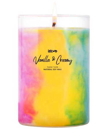 IZIDDO Colourful Scented Candles Vanilla & Creamy Aromatherapy Candle 15oz 90Hour Burn Long Lasting Natural Handmade Candle Candles for Home Scented Birthday Candle Candles Gifts for Women Men Vanilla & Cake 15oz