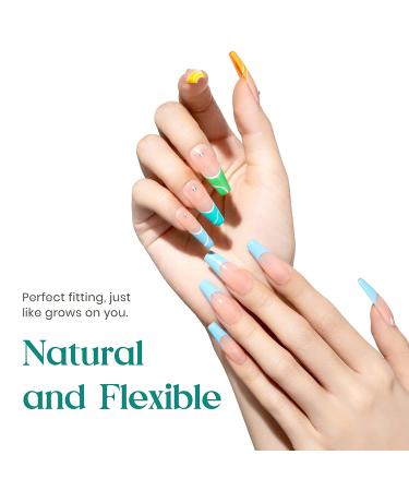 Beetles 500Pcs Long Coffin Fake Gel Nail Tips with Glues - Clear Press On Nails for Acrylic/Dip Powder/Poly Gel Extensions - Halloween Nail Art Design - Buy Online on GoSupps.com