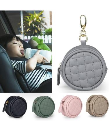 Zcargel Baby Pacifier Holder Case - Gray Pu Leather Zipper Pacifier Box for Travel - Buy Online on GoSupps.com