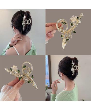Souarts Large Gold Flowers Hair Clip - Non-Slip Metal Hair Claws for Women & Girls - Stylish Hair Accessories - Buy Online on GoSupps.com