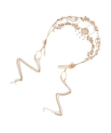 LIFKOME Crown Tassel Hair Accessory Headbands for Women Chinese Wedding Headpiece with Tassel Ancient Style Headpiece Chinese Wedding Hairband Decorative Headband Cosplay Headband