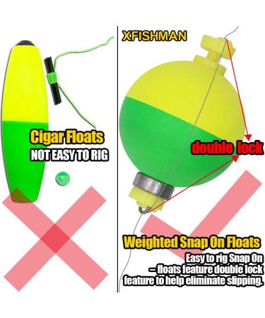 XFISHMAN Weighted Bobbers for Fishing - 8-12 Pack Handmade Foam Float Slip Bobbers for Crappie, Bluegills, Panfish, and Catfish - 1 Inch Round Fixed Bobber Kit - Buy Online on GoSupps.com