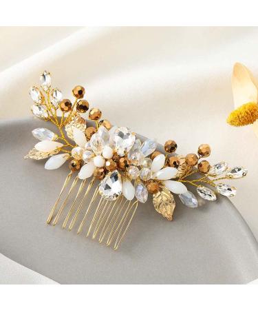 Casdre Crystal Bride Wedding Hair Comb Rhinestone Side Comb Hair Piece Leaf Hair Accessories for Women and Girls (A Gold) - Buy Online on GoSupps.com