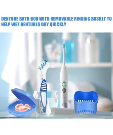Prosthesis Storage Box & Cleaner Brushes Set - Blue | Presses Container for False Teeth Care - Buy Online on GoSupps.com