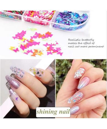 Kalolary 12 Color Butterfly Glitter Nail Art Chunky Sequin Flakes & 3D Stickers for Stunning Manicures - Buy Online on GoSupps.com
